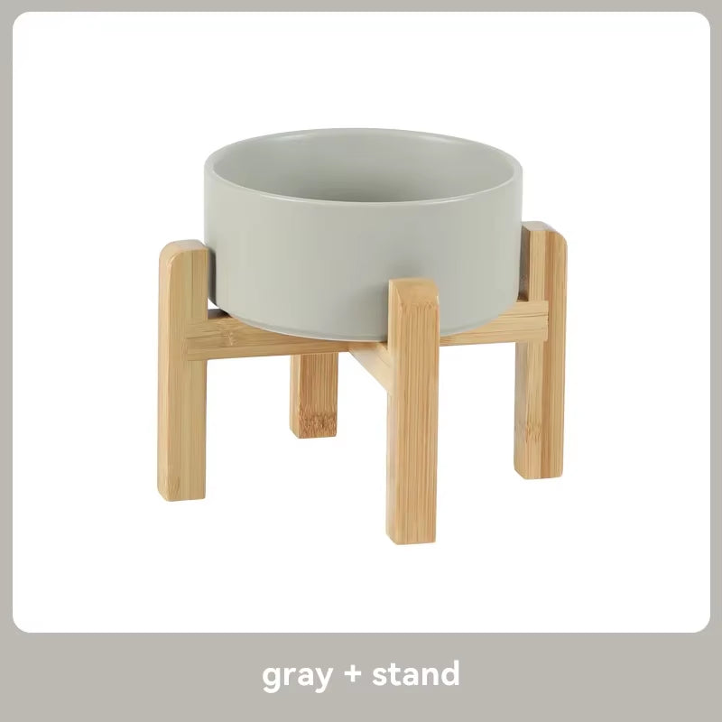 Elevated Pet Bowl for Medium to Large Dogs Ceramic Double Food & Water Bowl with Wooden Stand Cat Drinking & Eating Bowl 1800Ml