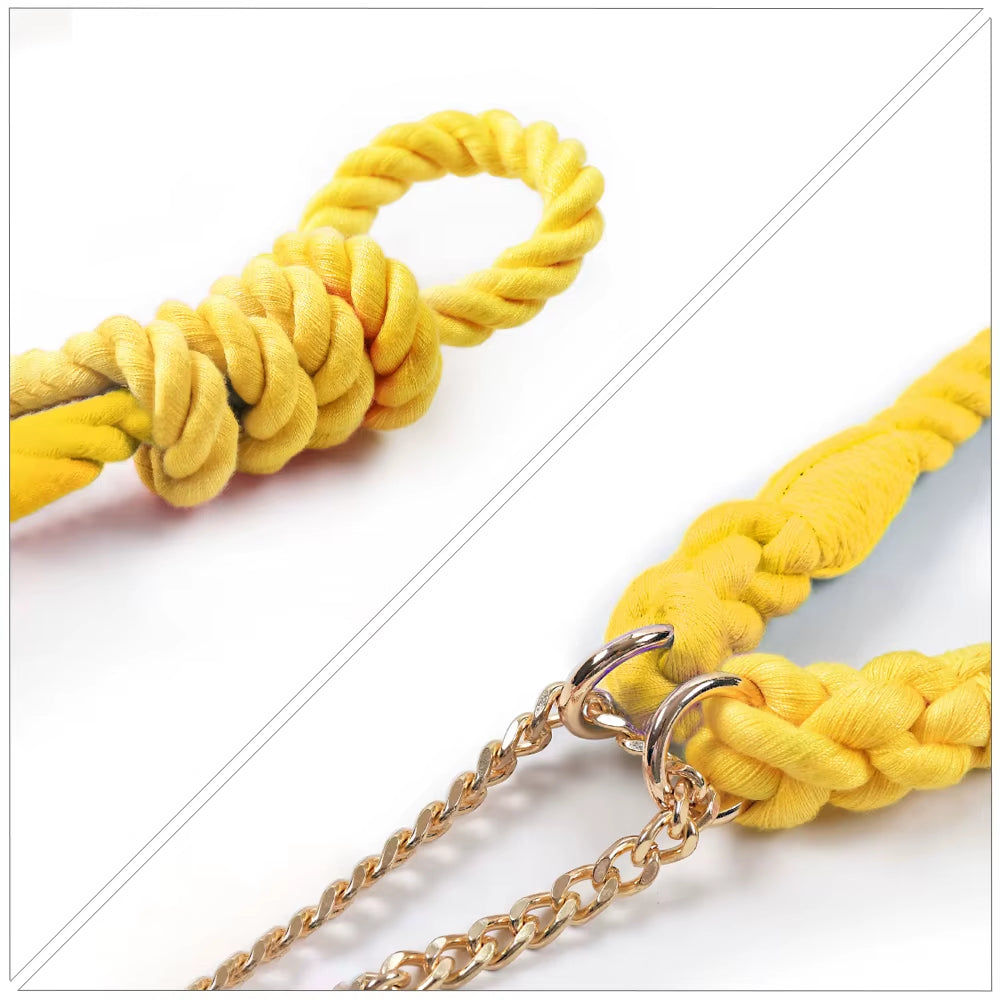 Dog Collar P Chain Comfortable Cotton Dog Collars Adjustable Braided Cotton Multi-Color Rope Collar with Durable Metal Dog Chain