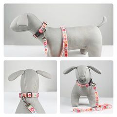 Polyester Printed Dog Leash and Collar Set - Adjustable Thermal Transfer Pet Collar with 120cm Matching Walking Lead for Small to Medium Dogs and Cats