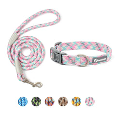 Premium Braided Nylon Rope Dog Leash and Collar Set - Heavy-Duty Adjustable Climbing Rope Pet Lead with Quick-Release Safety Buckle for Small, Medium, and Large Dogs