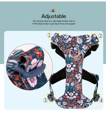Premium Floral Cotton Dog Harness - 3M Reflective All-Season Vest