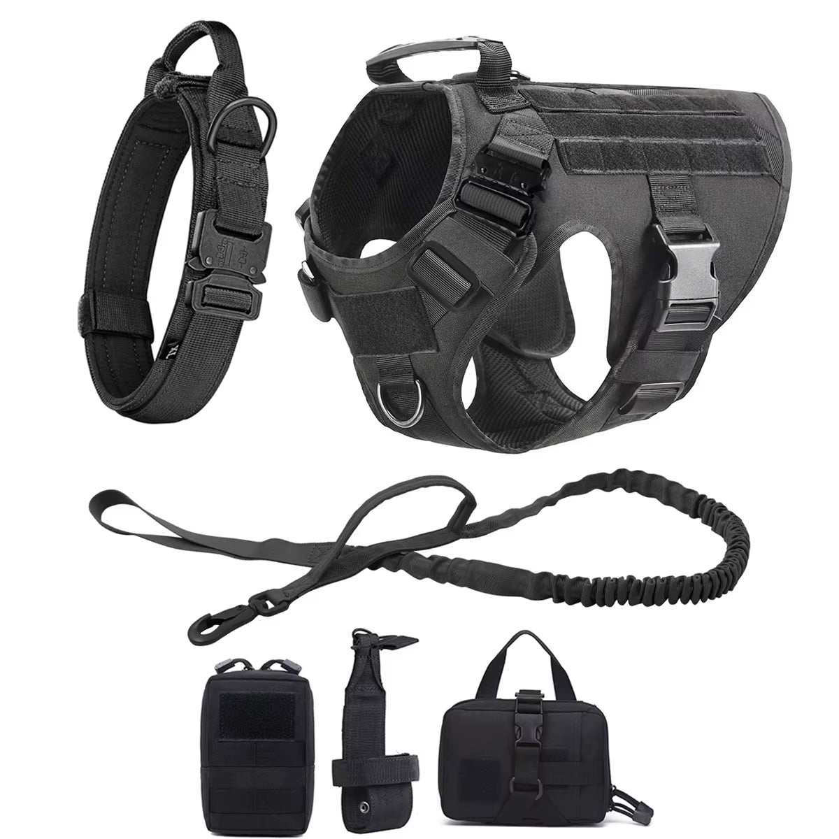 Tactical Dog Harness Leash Collar Molle Pouches for Medium Large Dogs Training Military Pet Vest Adjustable Service Dog Harness