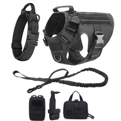 Tactical Dog Harness Leash Collar Molle Pouches for Medium Large Dogs Training Military Pet Vest Adjustable Service Dog Harness