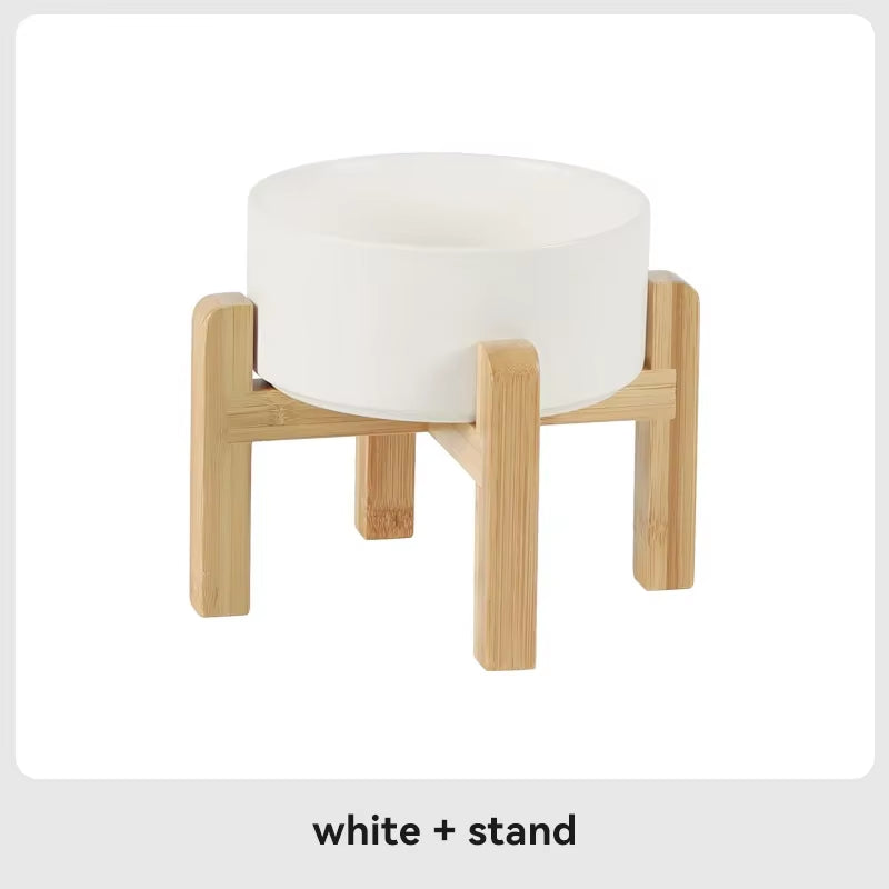 Elevated Pet Bowl for Medium to Large Dogs Ceramic Double Food & Water Bowl with Wooden Stand Cat Drinking & Eating Bowl 1800Ml