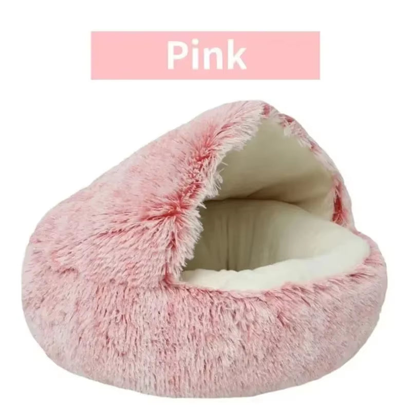 Deluxe Enclosed Plush Pet Bed for Cats - Cozy Round Sleeping Bag and Nesting Cushion
