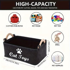 Durable Polyester Cat Toy Storage Box |Graphic Paw Print Design,Pet Toy Organizer Basket for Home Organization,No Battery Needed