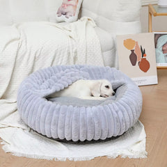 Fluffy Round Pet Bed with Blanket – Washable Cave-Style Bed for Small & Medium Dogs and Cats