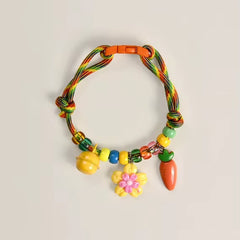 Beaded pet necklace collar with bell and skin friendly rope for dogs and cats