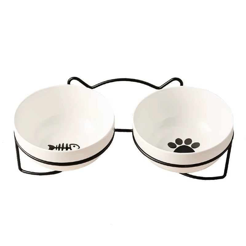 Ceramic Double Pet Feeding Station - Ergonomic Cervical Protection