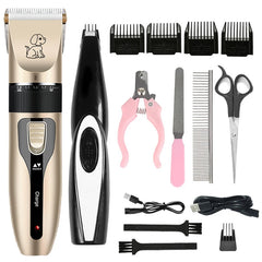 Electric pet grooming clipper with titanium‑ceramic blade and guide combs