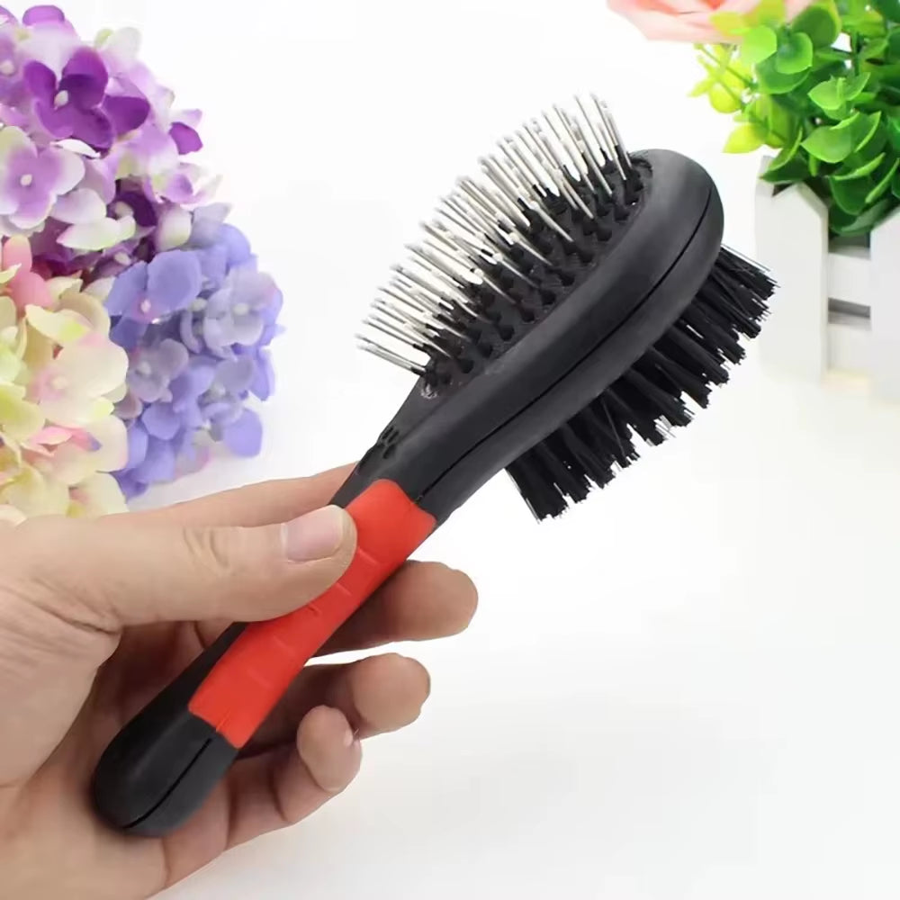 Plastic pet grooming brush with ergonomic handle