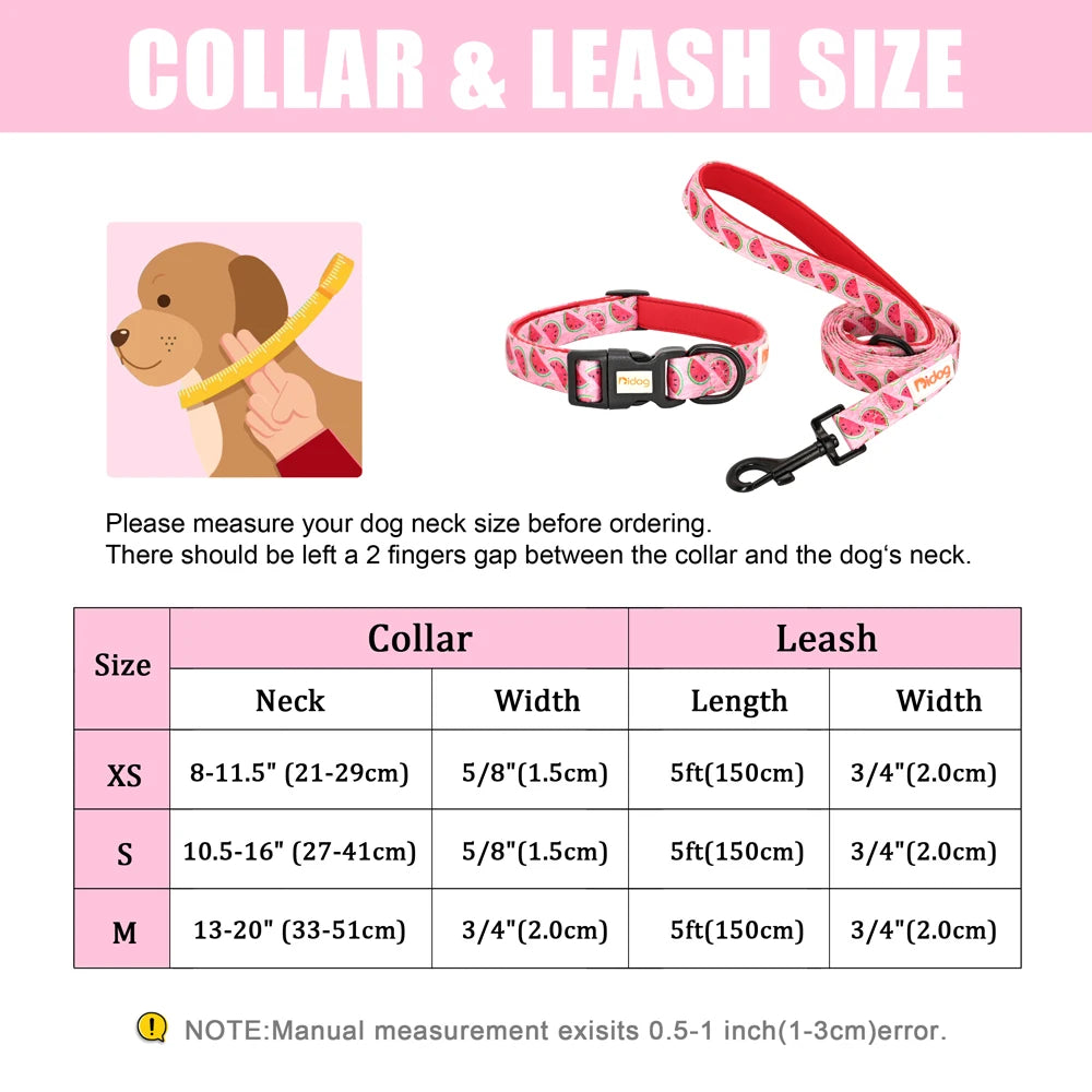 Print Nylon Dog Collar and Leash Set Adjustable Puppy Collars Soft Pet Necklace Walking Leash for Small Medium Dogs Cats Bulldog