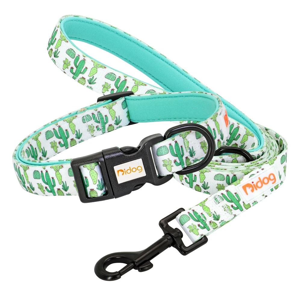 Print Nylon Dog Collar and Leash Set Adjustable Puppy Collars Soft Pet Necklace Walking Leash for Small Medium Dogs Cats Bulldog
