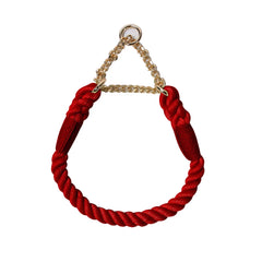 Red braided cotton P-chain slip training collar for dogs with durable metal hardware, adjustable sizes S M L