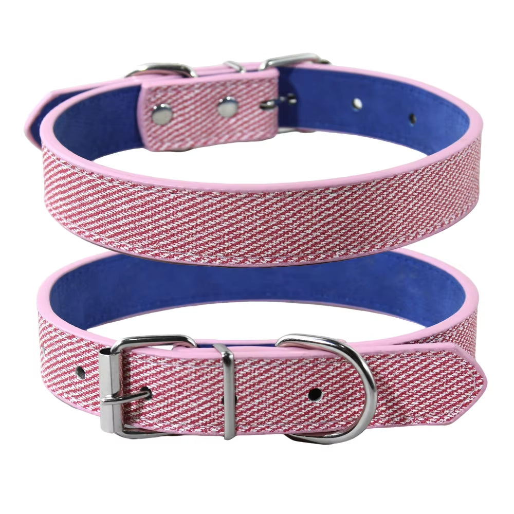 Pink adjustable PVC leather dog collar – soft, waterproof, and durable for small to large dogs