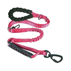 Reflective Shock‑Absorbing Dog Leash with Car Seatbelt Clip – Tactical Safety Bungee Leash for Medium & Large Dogs