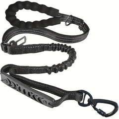 Reflective Shock‑Absorbing Dog Leash with Car Seatbelt Clip – Tactical Safety Bungee Leash for Medium & Large Dogs
