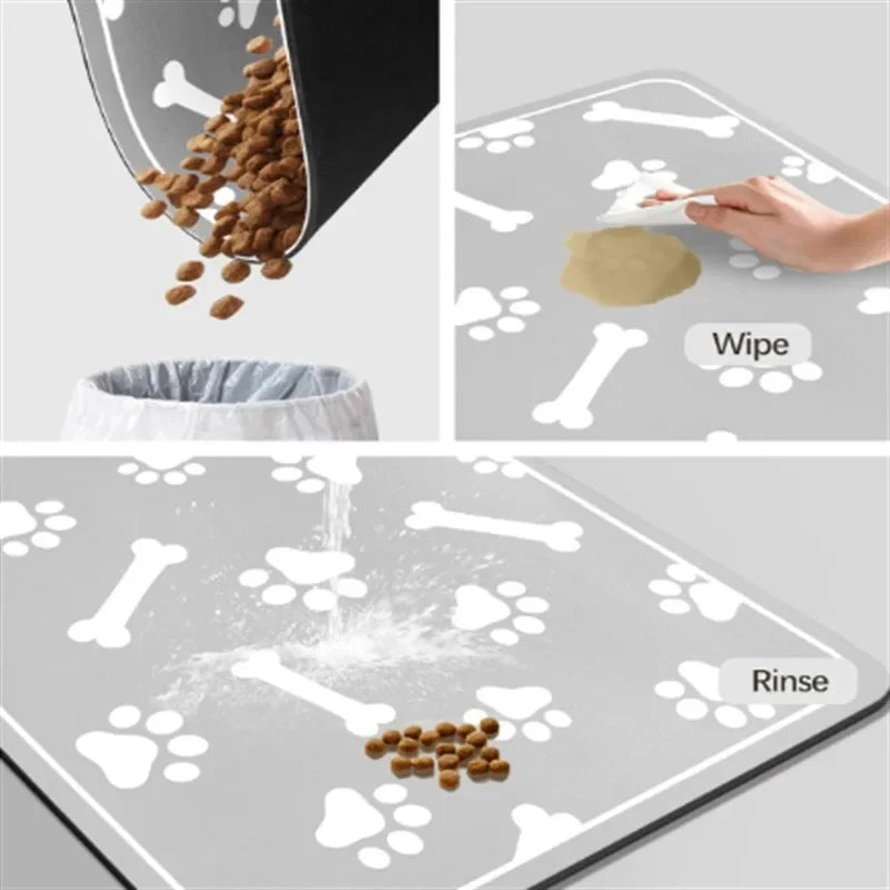 Absorbent Pet Feeding Mat for Food and Water Bowls - 20x30cm Waterproof Non-Slip Rubber Placemat for Cats and Dogs