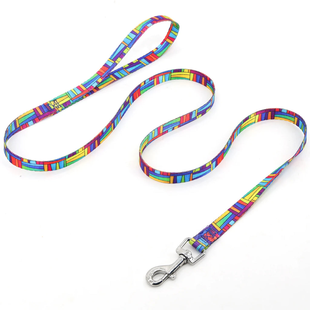 A Pet Leash Cartoon Print Colorful Braided Leash Outdoor Dog Walking Rope