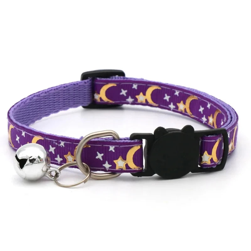 Pet Collar with Bell Cartoon Star Moon Dog Puppy Cat Kitten Collar Adjustable Safety Bell Ring Necklace Pet Accessories