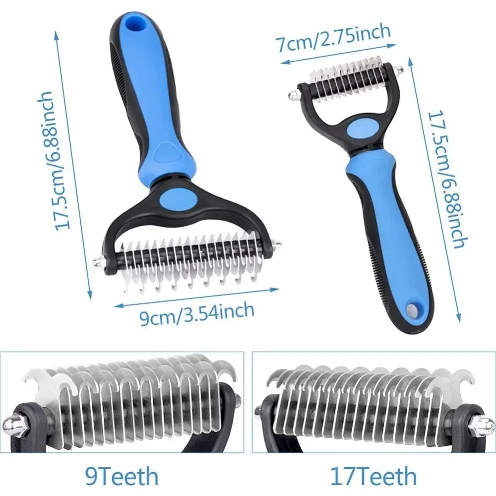 Pet Deshedding Brush Double Sided Pet Grooming Tool for Shedding and Dematting - Stainless Steel Dog Comb with Effective Results