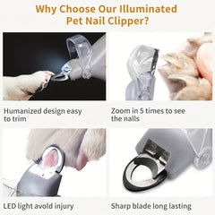 LED Light Pet Nail Clippers Dual-Sided 5X Magnification for Cats and Dogs - Easy Trimming of Nails and Claws