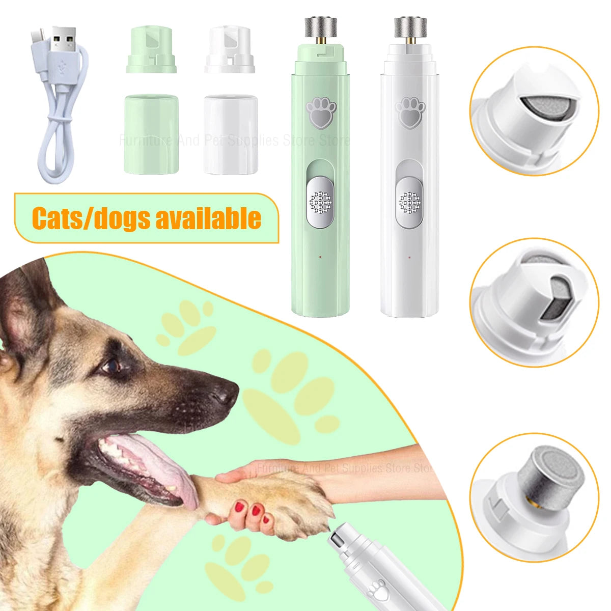 Electric Pets Nail Grinder Pet Nail Clipper Painless with Polisher Wheel