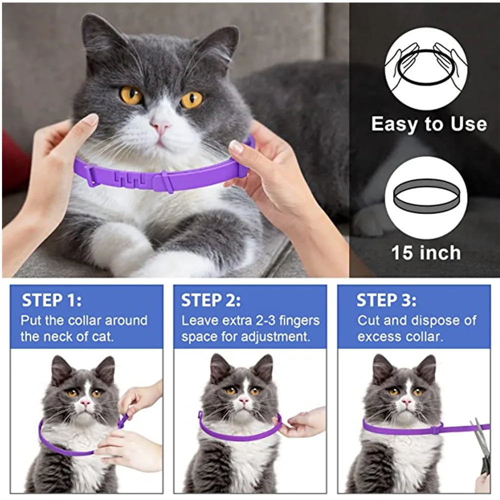 Pet Calming Collar for Cats Dogs Adjustable Anxiety Pheromone Reducing Pet Collar Lasting Natural Calm Relax Soothing Collars