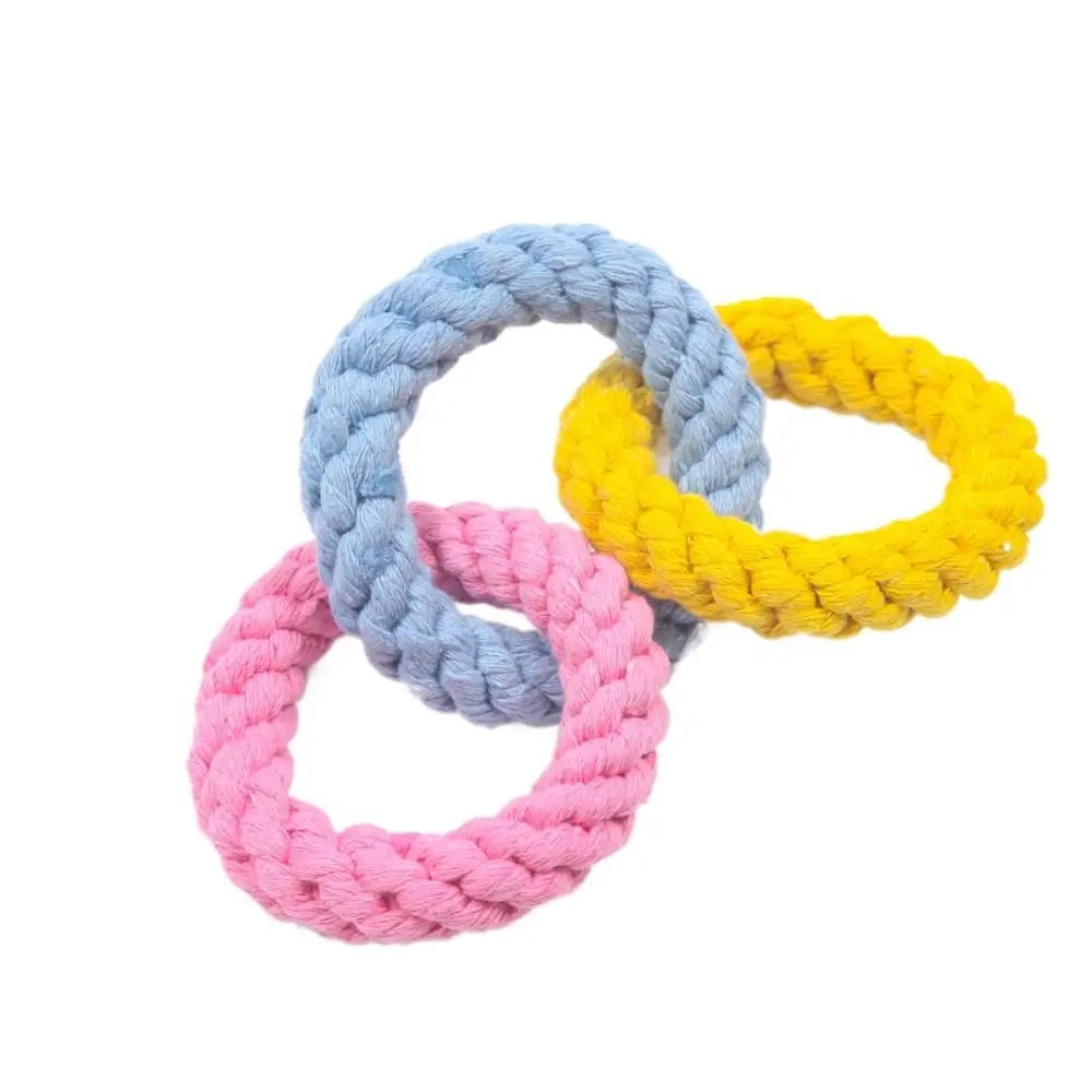 Braided Cotton Rope Rings for Cats & Dogs - Hanging Tug & Batting Toy