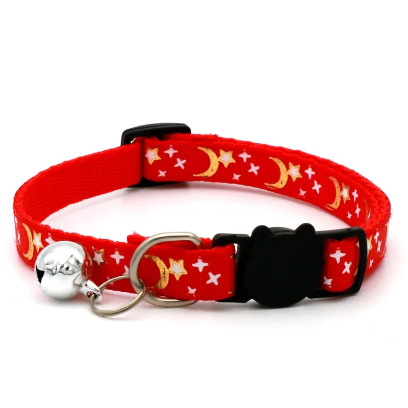 Pet Collar with Bell Cartoon Star Moon Dog Puppy Cat Kitten Collar Adjustable Safety Bell Ring Necklace Pet Accessories