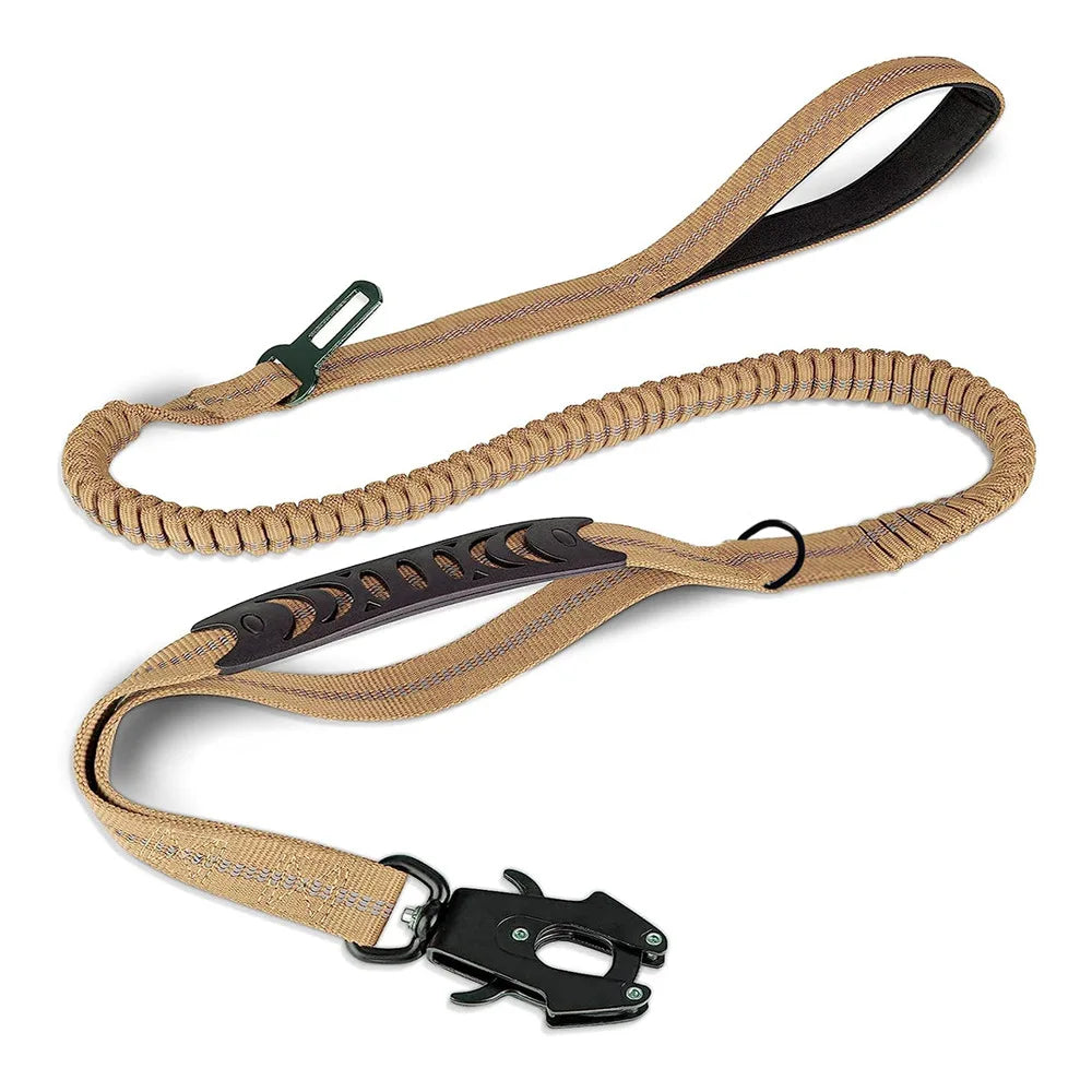 Tactical Dog Leash Shock Absorbing Lead with 2 Padded Handle Metal Clip Car Seatbelt Strong No Pull Leash for Medium Large Dogs