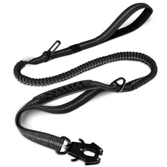 Tactical Dog Leash Shock Absorbing Lead with 2 Padded Handle Metal Clip Car Seatbelt Strong No Pull Leash for Medium Large Dogs