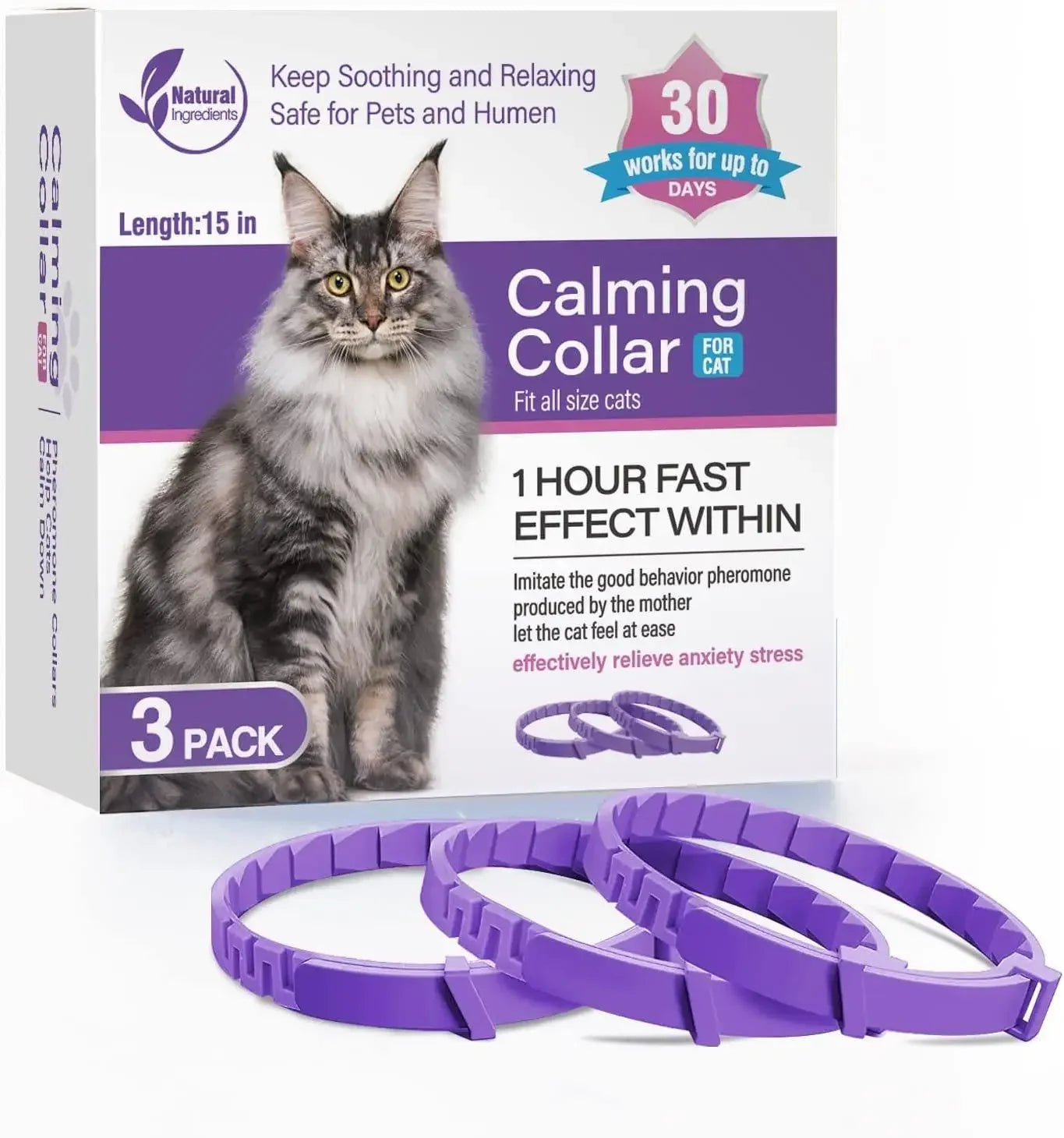 Pet Calming Collar for Cats Dogs Adjustable Anxiety Pheromone Reducing Pet Collar Lasting Natural Calm Relax Soothing Collars