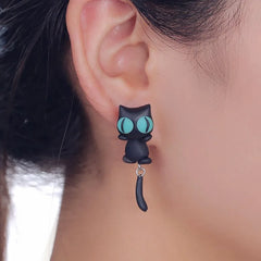 Cute Curious Black Cat Earrings
