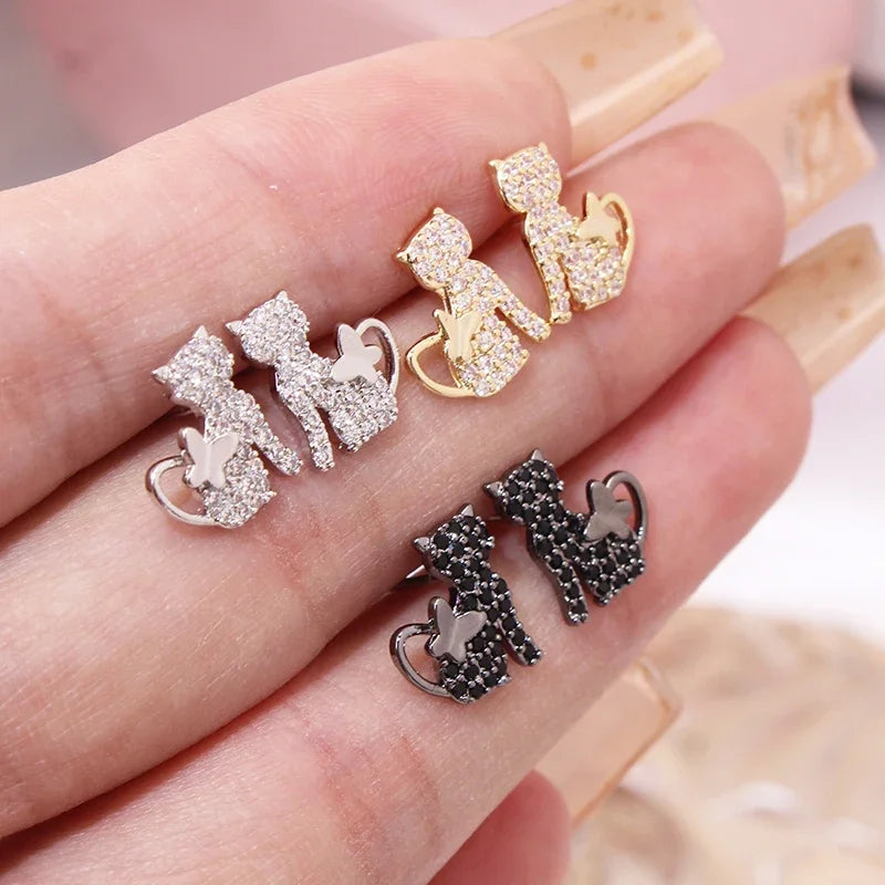 Sparkly Stud Cute Kitty Earrings