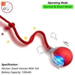 Dog Cat Interactive Ball Toy Automatic Rolling Ball Faux Tail Rechargeable Smart Pet Electric Toy Dog Cat Training Imitate Mouse
