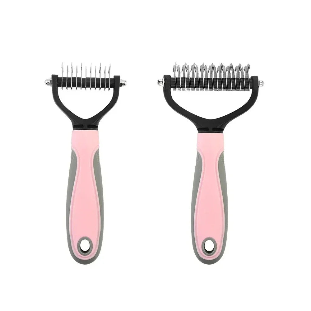 Pet Deshedding Brush Double Sided Pet Grooming Tool for Shedding and Dematting - Stainless Steel Dog Comb with Effective Results