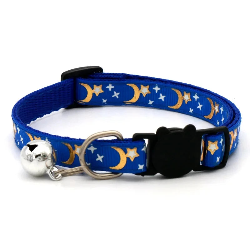 Pet Collar with Bell Cartoon Star Moon Dog Puppy Cat Kitten Collar Adjustable Safety Bell Ring Necklace Pet Accessories