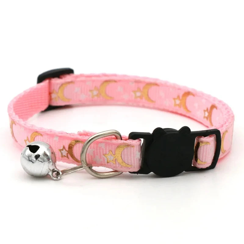 Pet Collar with Bell Cartoon Star Moon Dog Puppy Cat Kitten Collar Adjustable Safety Bell Ring Necklace Pet Accessories