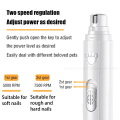 Electric Pets Nail Grinder Pet Nail Clipper Painless with Polisher Wheel