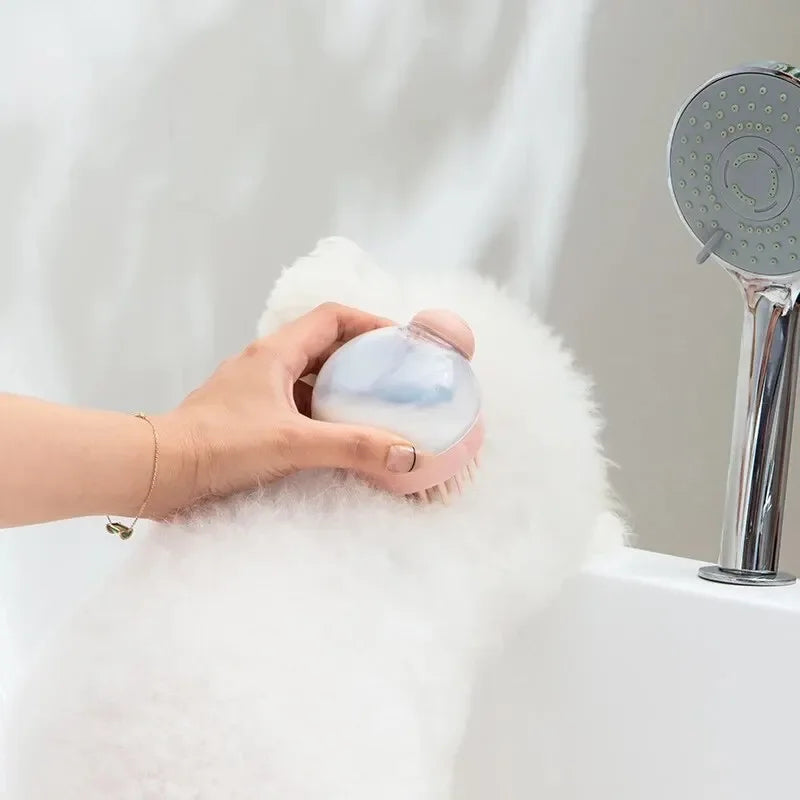 Dog Shower Brush Pet Dog Grooming Massage Bath Cleaning Brush with Shampoo Dispenser for Long Hair Dogs and Cats Shower