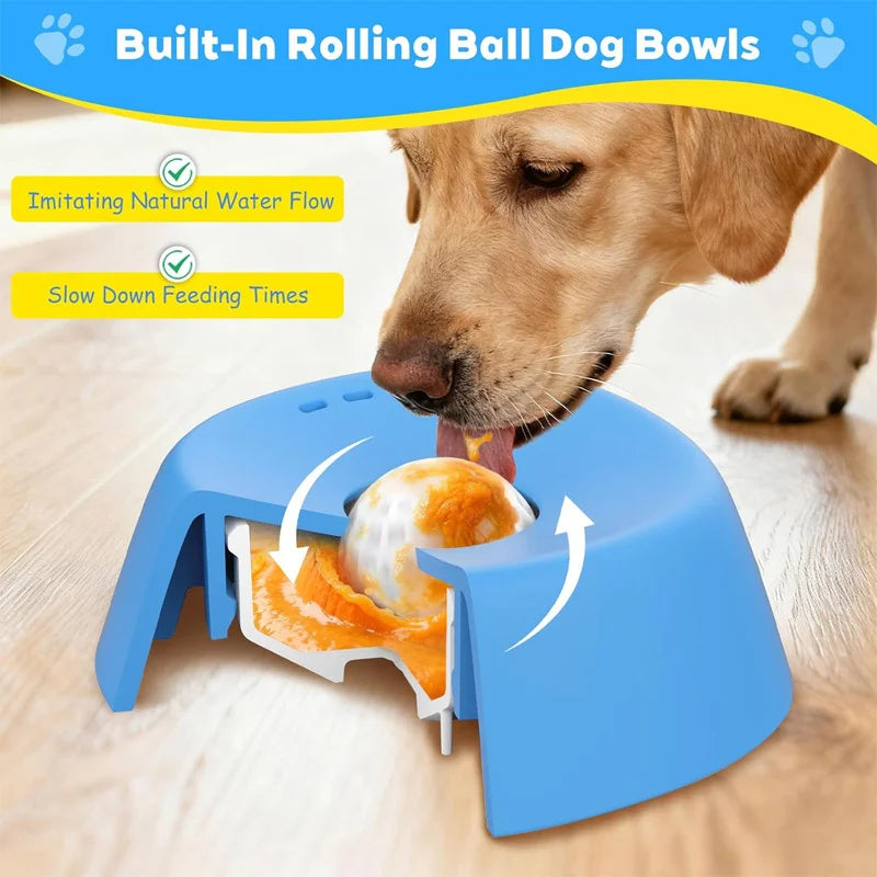 3/4 Cup Dog Licking Bowl with Rotating Ball - Leak-Proof Slow Feeder for Yogurt & Bone Broth