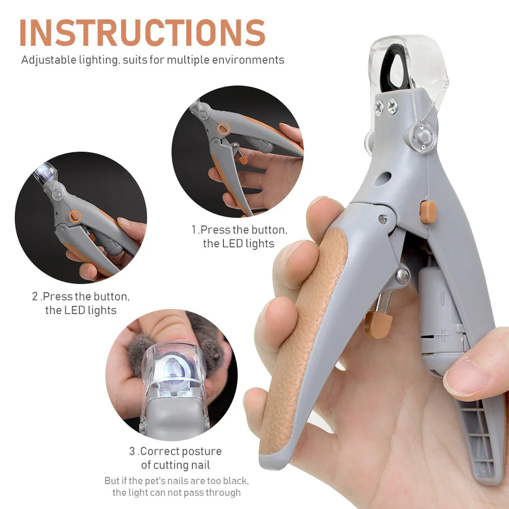 LED Light Pet Nail Clippers Dual-Sided 5X Magnification for Cats and Dogs - Easy Trimming of Nails and Claws