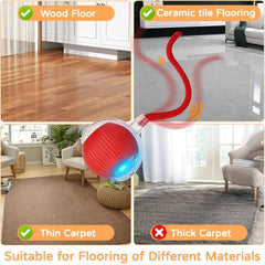 Dog Cat Interactive Ball Toy Automatic Rolling Ball Faux Tail Rechargeable Smart Pet Electric Toy Dog Cat Training Imitate Mouse