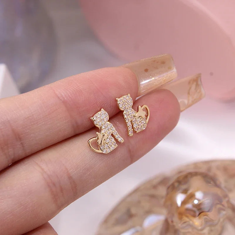 Sparkly Stud Cute Kitty Earrings