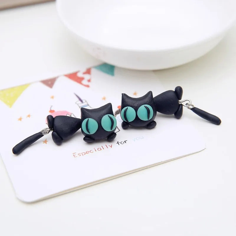 Cute Curious Black Cat Earrings