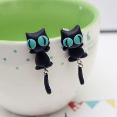 Cute Curious Black Cat Earrings
