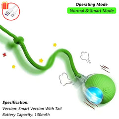 Dog Cat Interactive Ball Toy Automatic Rolling Ball Faux Tail Rechargeable Smart Pet Electric Toy Dog Cat Training Imitate Mouse