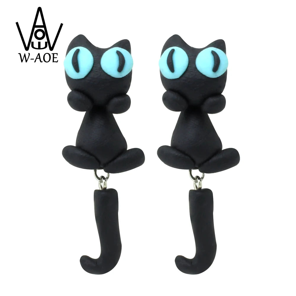 Cute Curious Black Cat Earrings