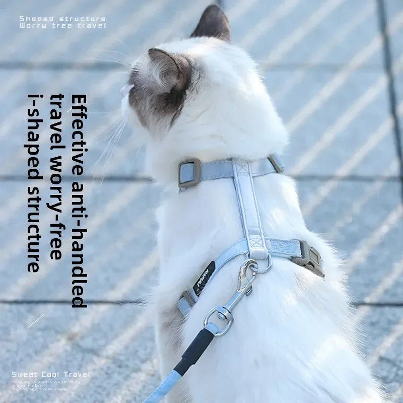Cat Harness and Leash Set Adjustable Escape Proof Soft Vest Kitten Harness for Outdoor Walking Pet Supplies with Collar